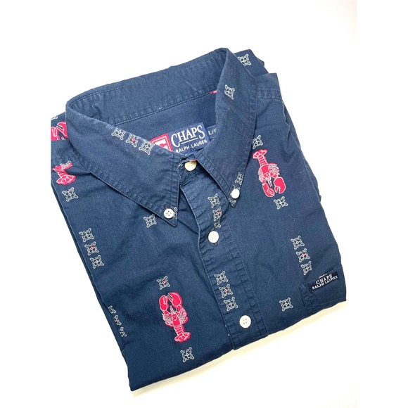 Chaps Ralph Lauren Other - Vintage 90s Chaps Ralph Lauren Lobster Print Button Down Shirt Navy Blue Mens L
